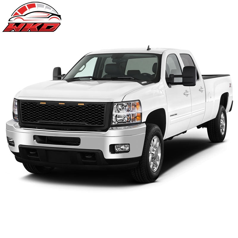 Fits 11-14 Chevy Silverado 2500 3500 HD Front Bumper Hood Grille - Gloss Black
