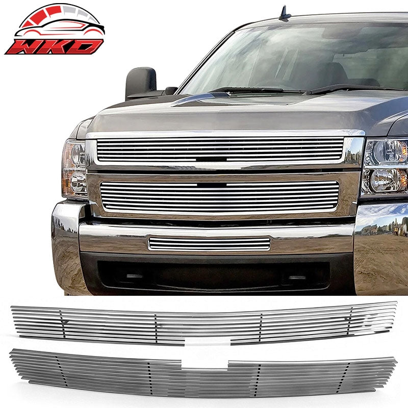 Fits 07-10 Chevy Silverado 2500/3500HD Upper Grille Insert Stainless Steel 2PCS