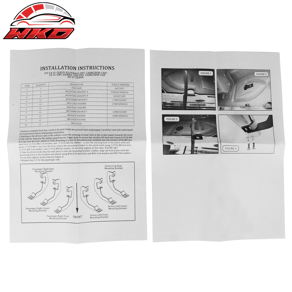 Fits 07-18 Chevy Silverado Extended Cab BCT Style Side Step Bars