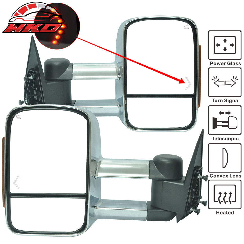 Fits 03-07 Silverado Towing Mirrors Power Heated Signal Arrow Light Chrome 2PC