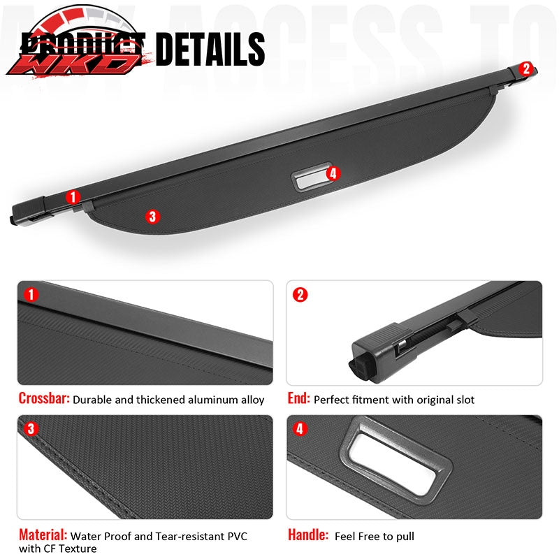Fits 24-26 Chevy Traverse Acadia Buick Enclave Cargo Cover Carbon Fiber Texture