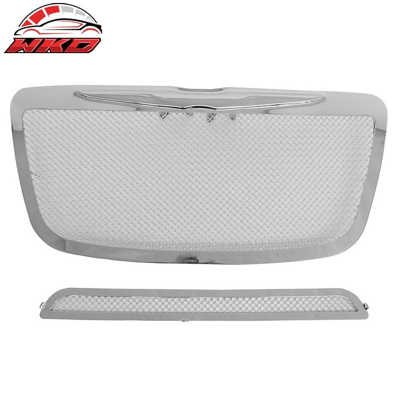 Fits 2011-2014 Chrysler 300 300C Chrome Mesh Molded Wing Style Front Grilles