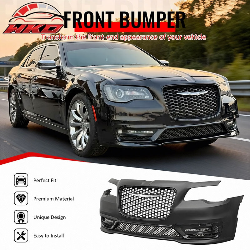 Fits 15-23 Chrysler 300 300S Style Front Bumper Cover w/ Fog Lights Matte Grille