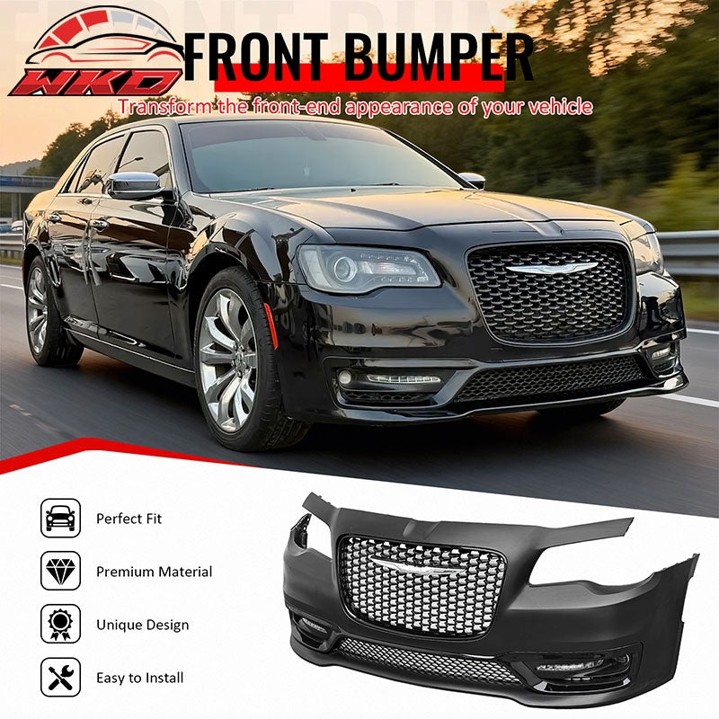 Fits 15-23 Chrysler 300 300S Style Front Bumper Cover w/ Fog Lights Gloss Grille