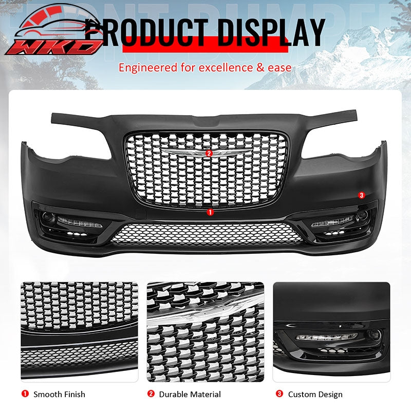 Fits 15-23 Chrysler 300 300S Style Front Bumper Cover w/ Fog Lights Gloss Grille