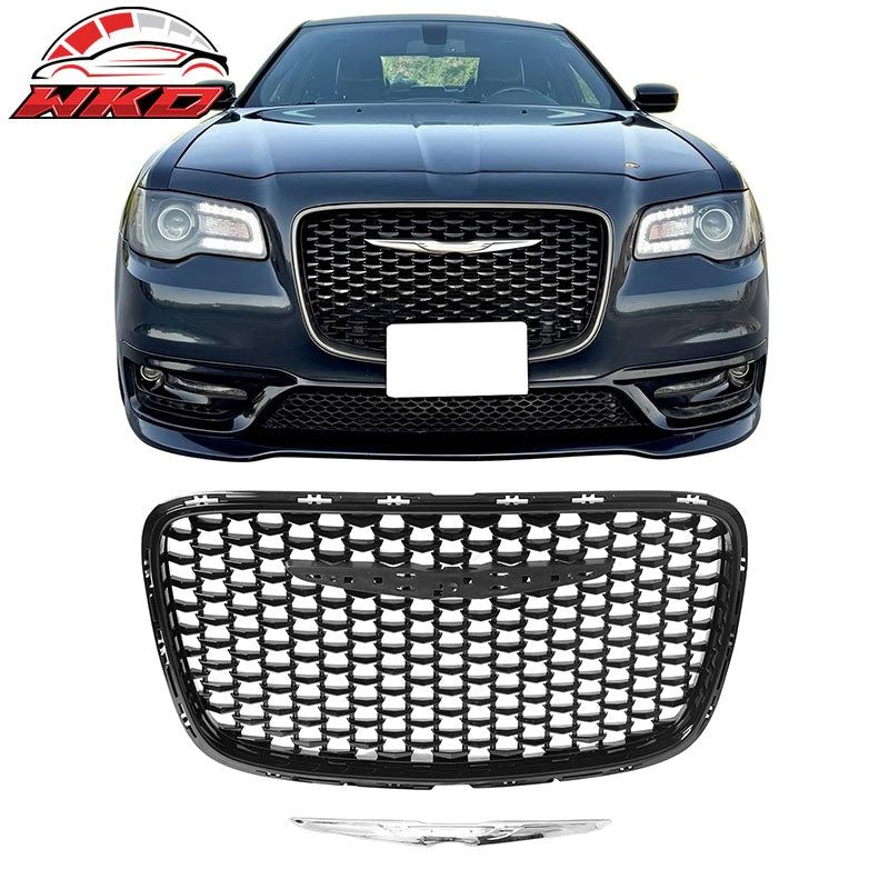 For 15-23 Chrysler 300 300S Sport Gloss Black Front Bumper Upper + Lower Grilles
