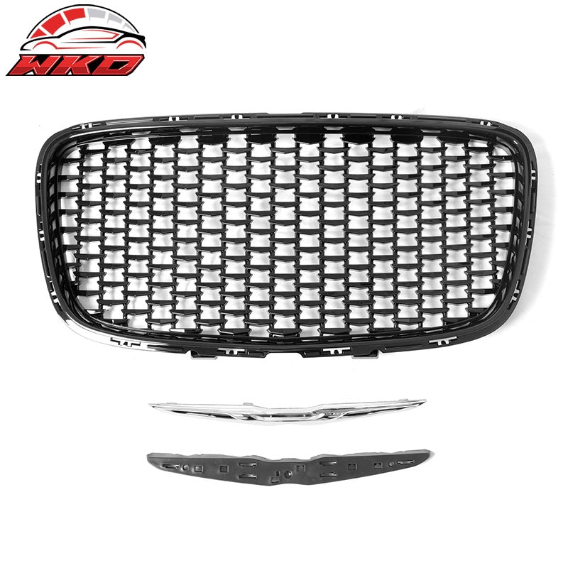 For 15-23 Chrysler 300 300S Sport Gloss Black Front Bumper Upper + Lower Grilles