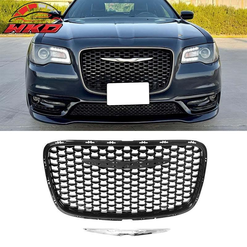For 15-23 Chrysler 300 300S Sport Gloss Black Upper Grille + SRT PP Lower Grille