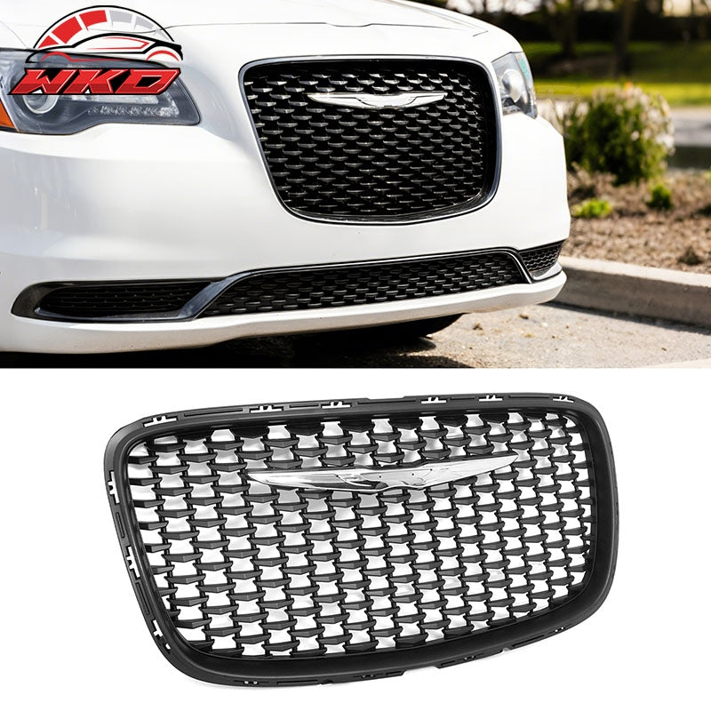 For 15-23 Chrysler 300 300S Sport Matte Black Front Bumper Upper + Lower Grilles