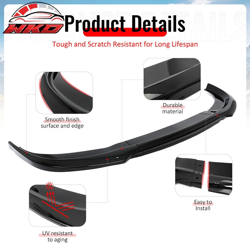 Fits 15-23 Chrysler 300 Base IKON PP Front Bumper Lip Chin Spoiler Gloss Black