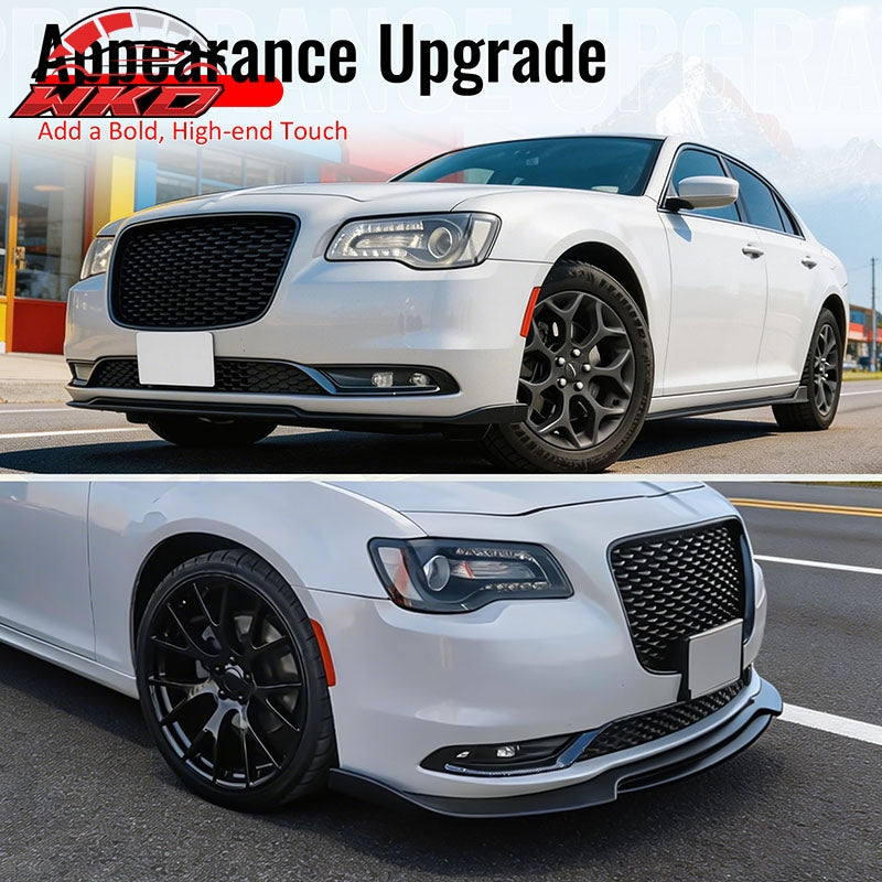Fits 15-23 Chrysler 300 Base IKON PP Front Bumper Lip Chin Spoiler Gloss Black