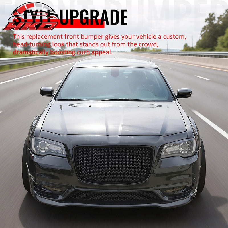 For 15-23 Chrysler 300 SRT Style Front Bumper Cover Fog Light Matte Black Grille