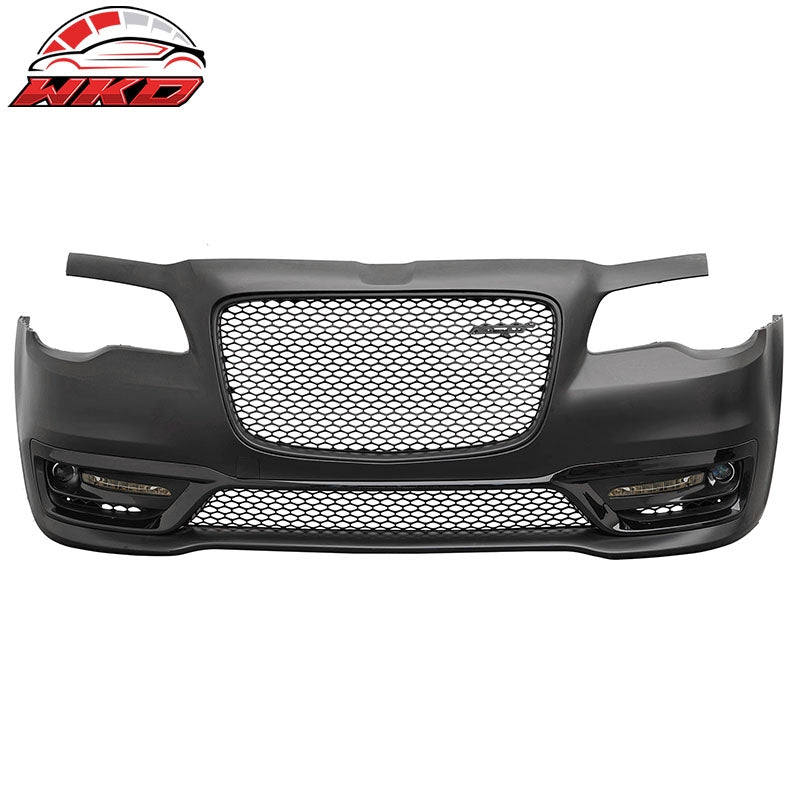 For 15-23 Chrysler 300 SRT Style Front Bumper Cover Fog Light Matte Black Grille