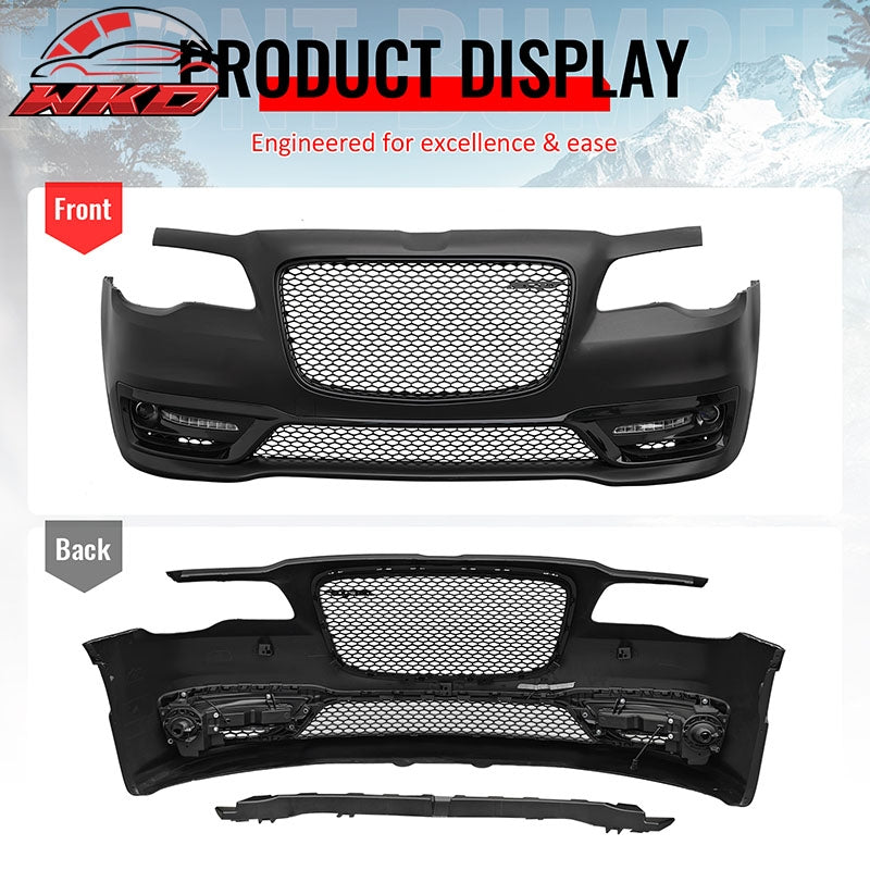 For 15-23 Chrysler 300 SRT Style Front Bumper Cover Fog Light Gloss Black Grille