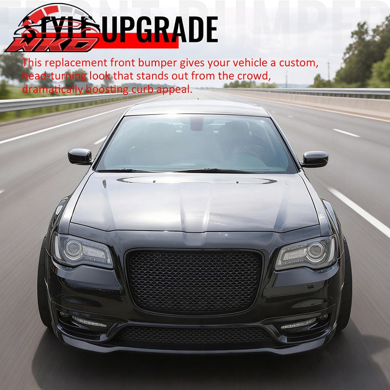 For 15-23 Chrysler 300 SRT Style Front Bumper Cover Fog Light Gloss Black Grille