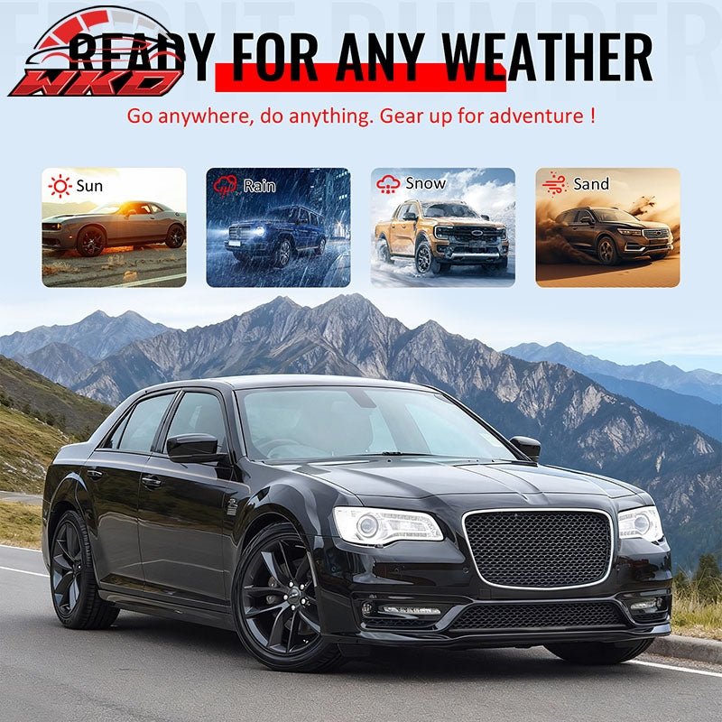 For 15-23 Chrysler 300 SRT Style Front Bumper Cover Fog Light Gloss Black Grille