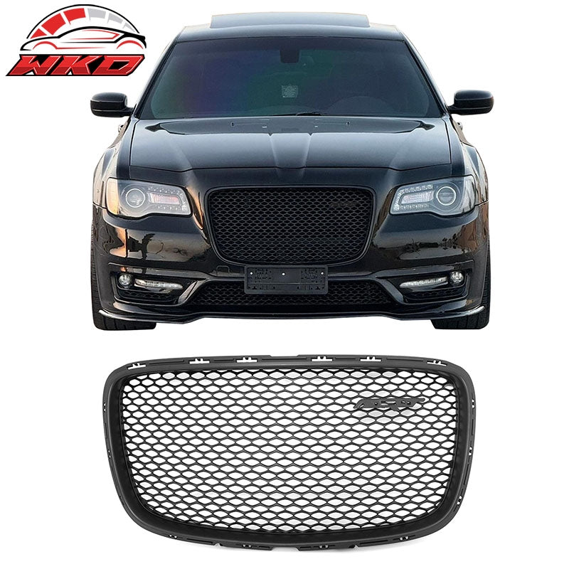 Fits 15-23 Chrysler 300 SRT Style Front Bumper Upper + Lower Grilles Matte Black