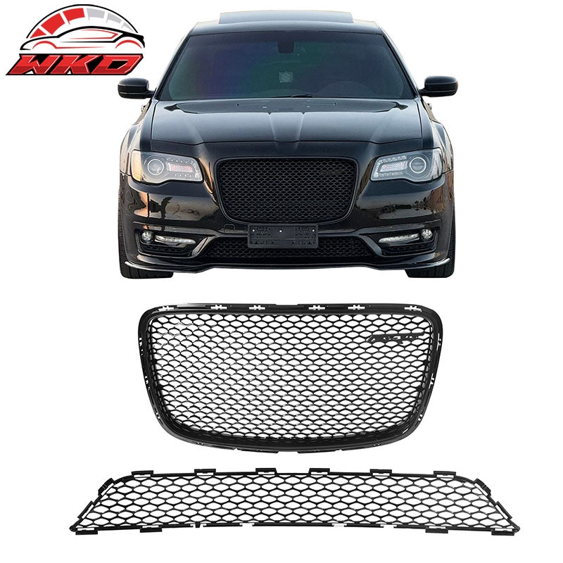 Wholesale 15-23 Chrysler 300 SRT Style Front Bumper Upper + Lower Grilles Gloss Black - Wikond Auto