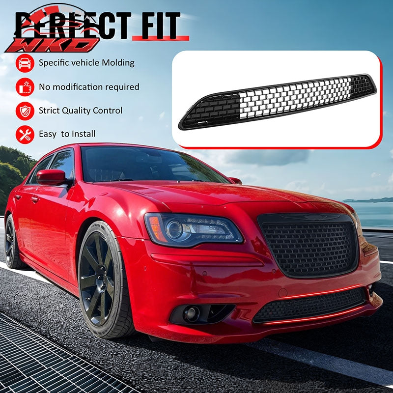 Fits 11-14 Chrysler 300 SRT8 Bumper Lower Grille Gloss Black ABS - SRT8 Style