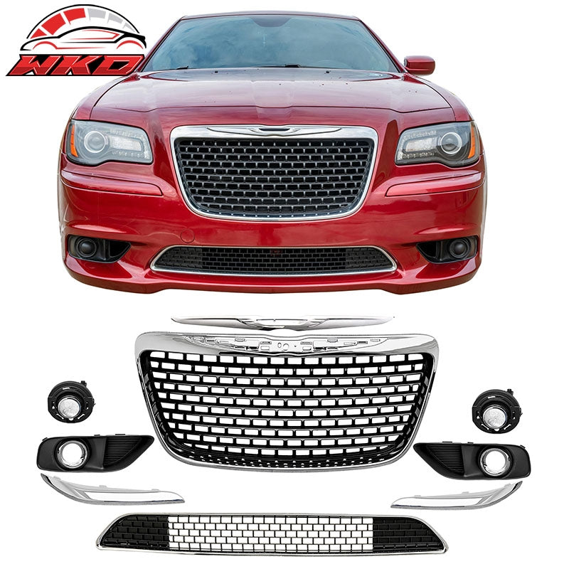 Wholesale 11-14 Chrysler 300 SRT8 Chrome& Gloss Black Front Grilles w/ Fog Lights