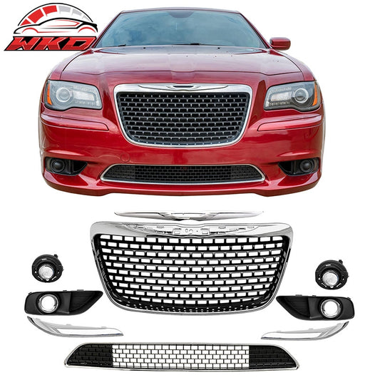 Wholesale 11-14 Chrysler 300 SRT8 Chrome& Gloss Black Front Grilles w/ Fog Lights - Wikond Auto