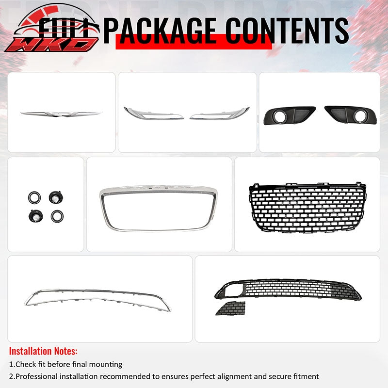 Fits 11-14 Chrysler 300 SRT8 Chrome& Gloss Black Front Grilles w/ Fog Lights