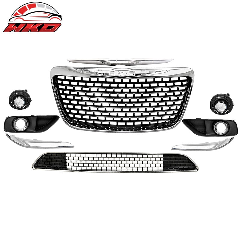 Fits 11-14 Chrysler 300 SRT8 Chrome& Gloss Black Front Grilles w/ Fog Lights