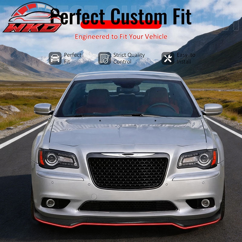 Fits 12-14 Chrysler 300 SRT8 3PCS Front Bumper Lip Lower Spoiler Matte Black PP