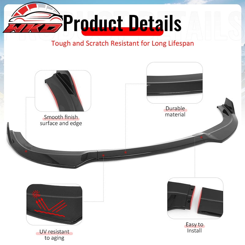 Fits 12-14 Chrysler 300 SRT8 3PCS Front Bumper Lip Lower Spoiler Gloss Black PP