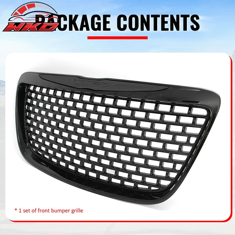 Fits 11-14 Chrysler 300 SRT8 Style Front Bumper Upper Grille Gloss Black ABS