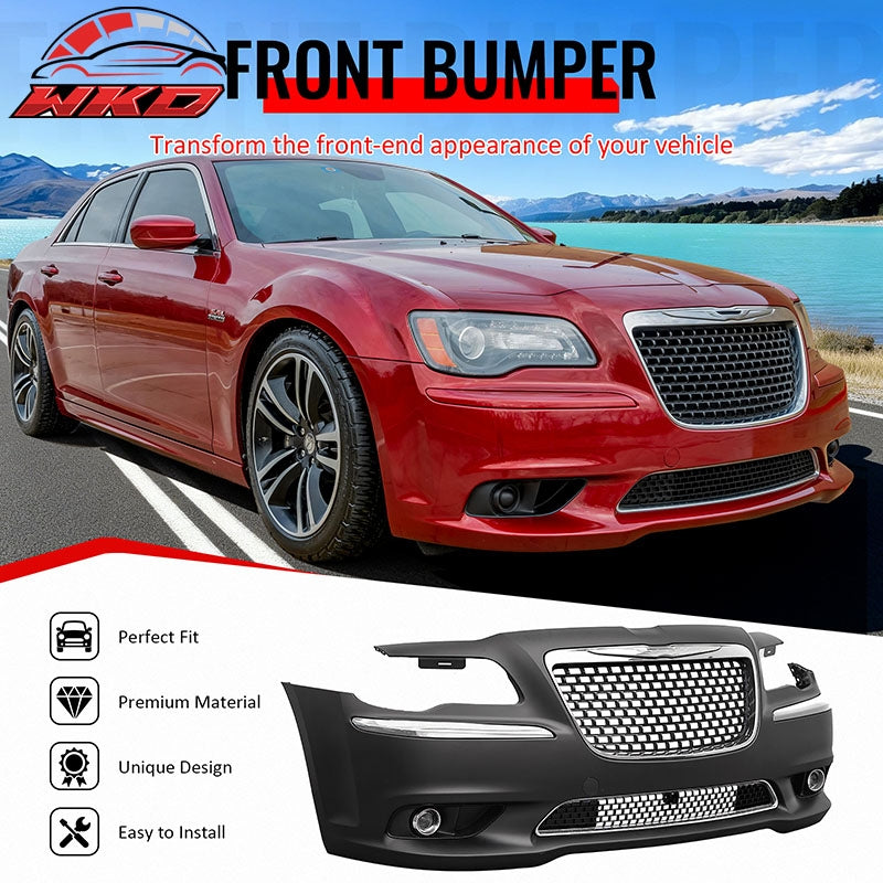 Fits 11-14 Chrysler 300 SRT8 Style Front Bumper w/ Chrome& Gloss Black Grille