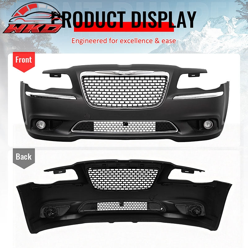 Fits 11-14 Chrysler 300 SRT8 Style Front Bumper w/ Chrome& Gloss Black Grille