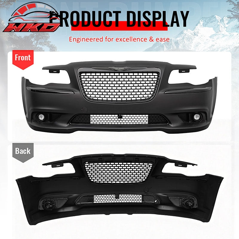 For 11-14 Chrysler 300 SRT8 Style Front Bumper w/ Gloss Black Grilles Fog Lights