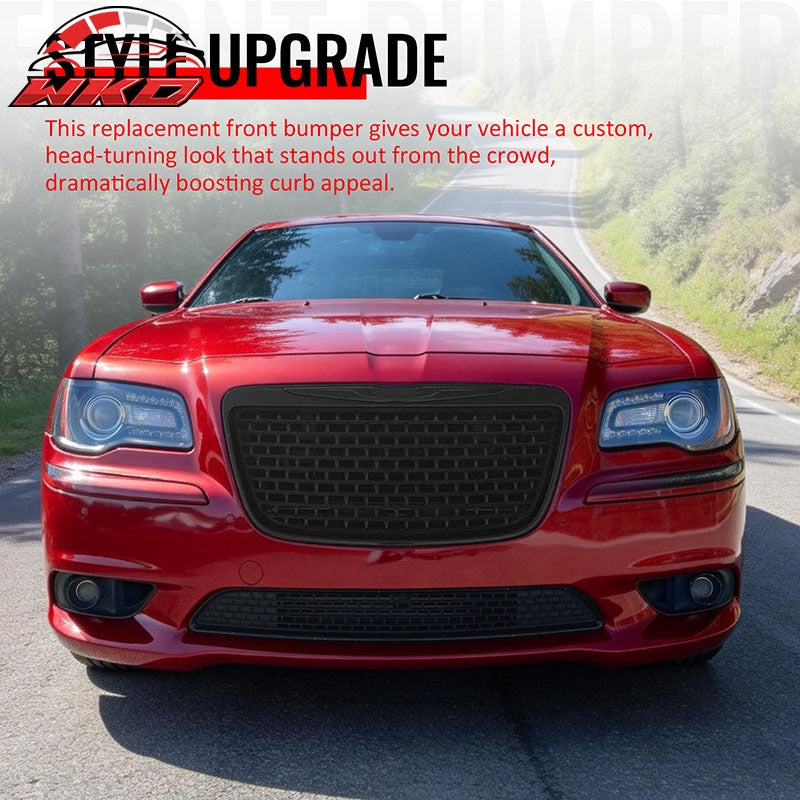 For 11-14 Chrysler 300 SRT8 Style Front Bumper w/ Gloss Black Grilles Fog Lights