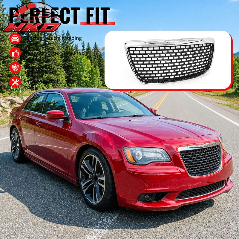 Fits 11-14 Chrysler 300 SRT8 Style Front Upper Grille Chrome& Gloss Black ABS