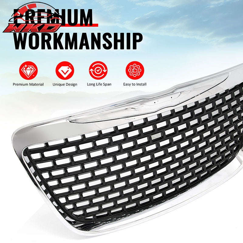 Fits 11-14 Chrysler 300 SRT8 Style Front Upper Grille Chrome& Gloss Black ABS
