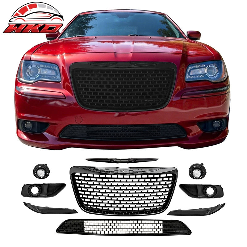 Wholesale 11-14 Chrysler 300 SRT8 Gloss Black Front Upper Lower Grille w/ Fog Lights