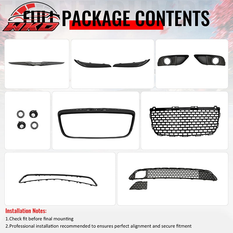 Fits 11-14 Chrysler 300 SRT8 Gloss Black Front Upper Lower Grille w/ Fog Lights