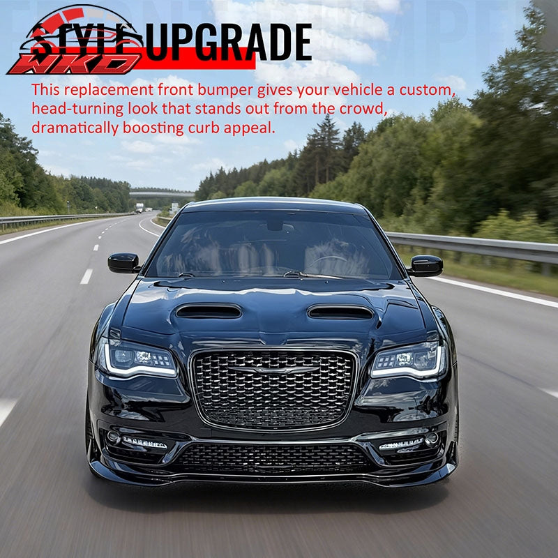 For 15-23 Chrysler 300 Sport Style Front Bumper Cover Fog Light Gloss Grille/Lip