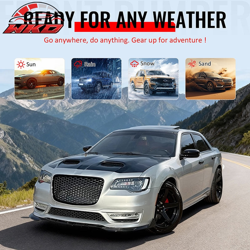 For 15-23 Chrysler 300 Sport Style Front Bumper Cover Fog Light Gloss Grille/Lip