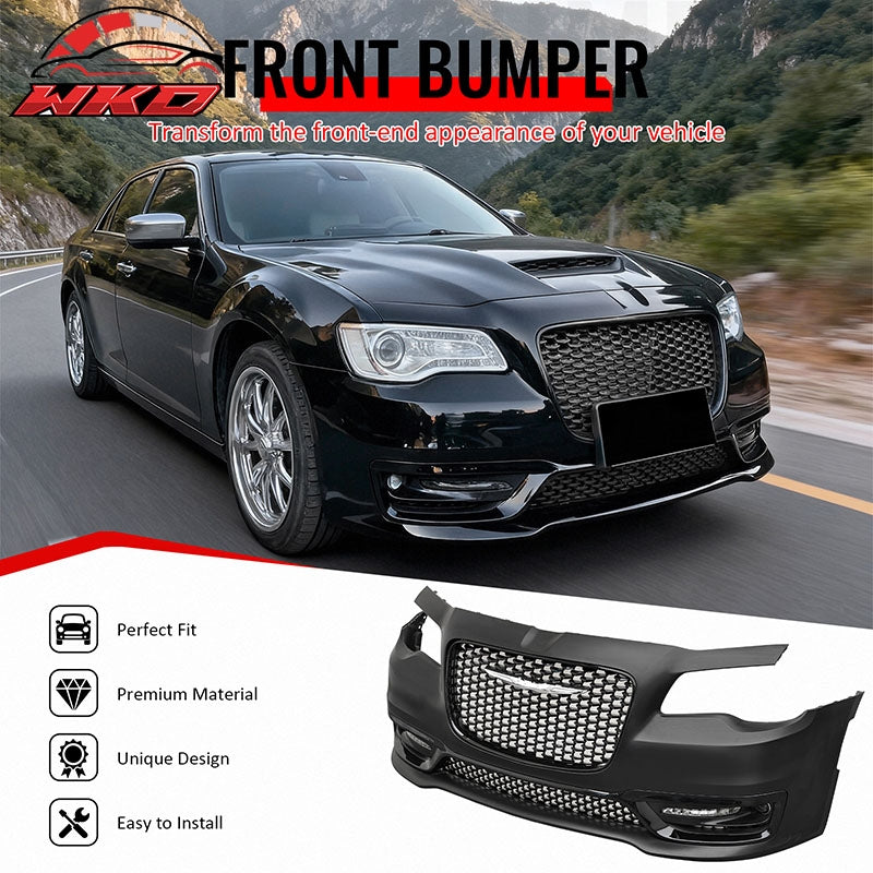 For 15-23 Chrysler 300 Sport Style Front Bumper Cover w/ Fog Lights Gloss Grille