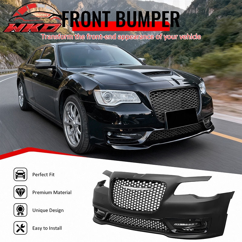 For 15-23 Chrysler 300 Sport Style Front Bumper Cover w/ Fog Lights Matte Grille