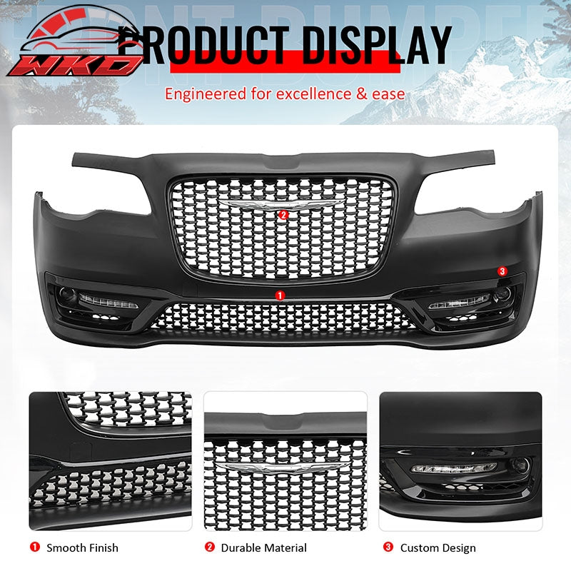 For 15-23 Chrysler 300 Sport Style Front Bumper Cover w/ Fog Lights Matte Grille