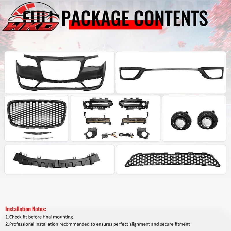 For 15-23 Chrysler 300 Sport Style Front Bumper Cover w/ Fog Lights Matte Grille