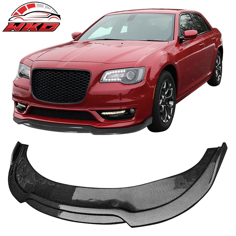 Fits 15-23 Chrysler 300 V2 Style Front Bumper Lip Spoiler PP Carbon Fiber Print