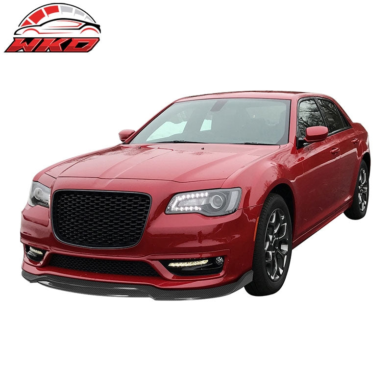 Fits 15-23 Chrysler 300 V2 Style Front Bumper Lip Spoiler PP Carbon Fiber Print