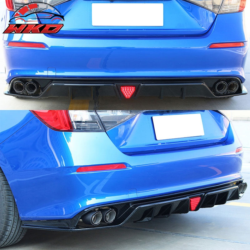 Fits 22-26 Civic EX/Touring/Si Carbon Fiber Print Rear Bumper Lip W/Exhaust Tips