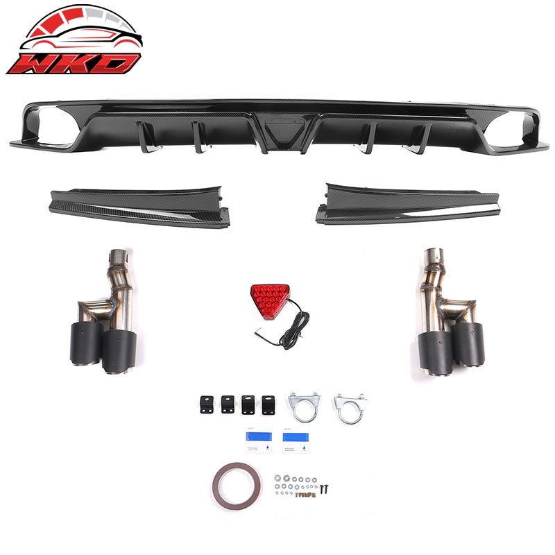 Fits 22-26 Civic EX/Touring/Si Carbon Fiber Print Rear Bumper Lip W/Exhaust Tips