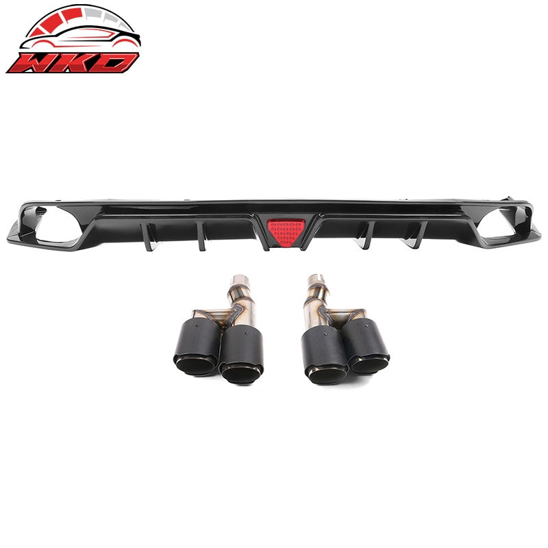 Fits 22-26 Civic EX/Touring/Si Carbon Fiber Print Rear Bumper Lip W/Exhaust Tips
