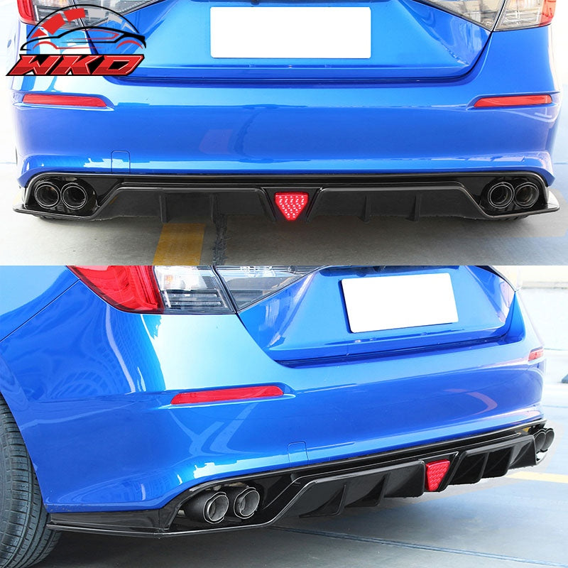 Fits 22-26 Civic EX/Touring/Si Matte Black Rear Bumper Lip W/Quad Exhaust Tip PP